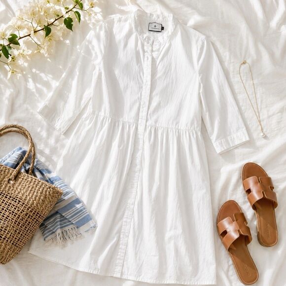 Tuckernuck Dresses & Skirts - Tuckernuck White Cotton Button Front Pocket Shirt Dress Size Large